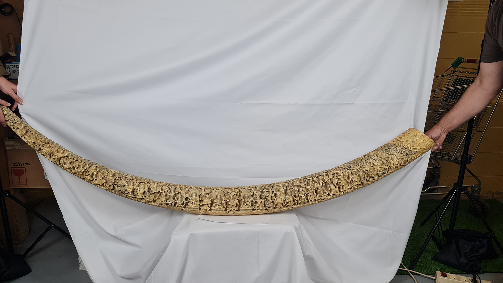 Grande défense sculptée à la procession des immortels