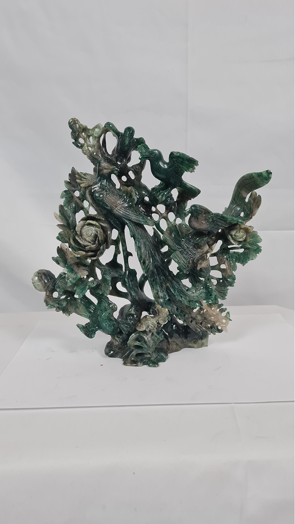 Sculpture composition végétale avec oiseaux